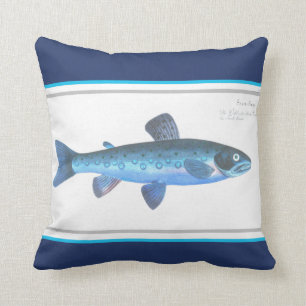 Custom Blue Fish Modern Coastal Navy Teal Cushion