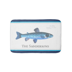 Custom Blue Fish Modern Coastal Navy Teal  Doormat Bath Mat
