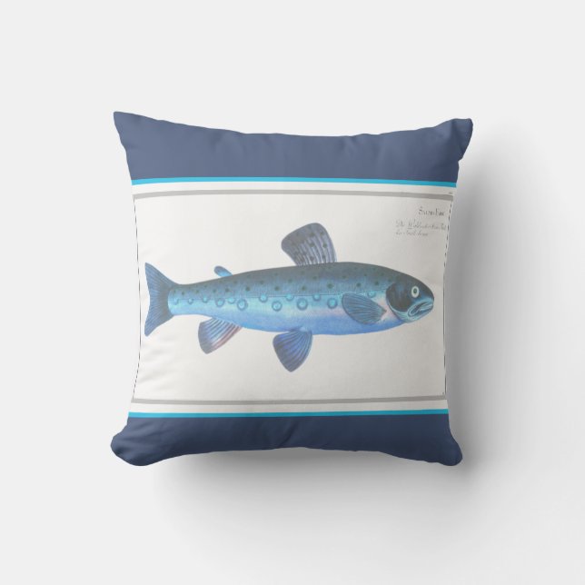 Custom Blue Fish Modern Coastal Navy Teal Throw Pi Cushion (Front)