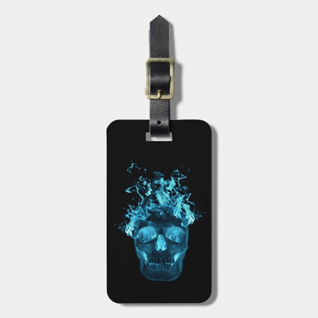 Custom Blue Flame Skull Luggage Tag (Front Vertical)