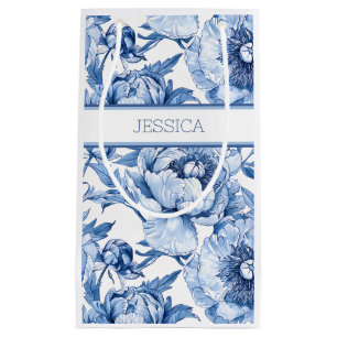 Custom Blue Floral Bridesmaid Peony Botanical Name Small Gift Bag