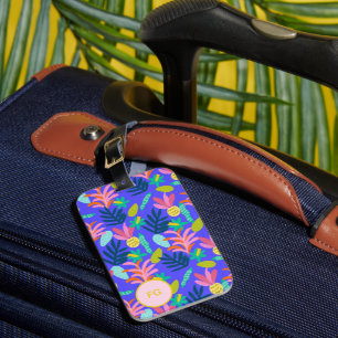 Custom blue floral feminine luggage tag