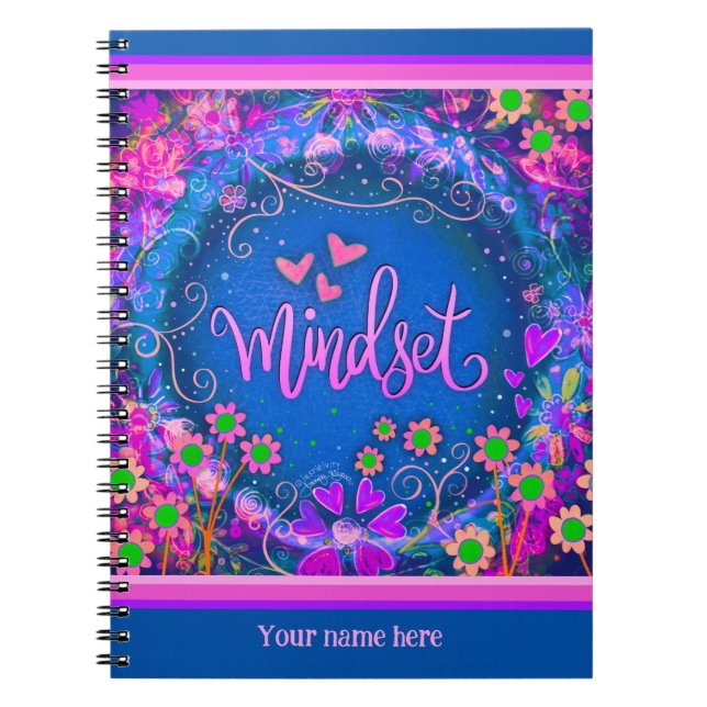 Custom Blue Floral Hearts Mindset Fun Colourful Notebook (Front)