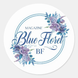 Custom Blue Floral Logo Sticker – Elegant Round 