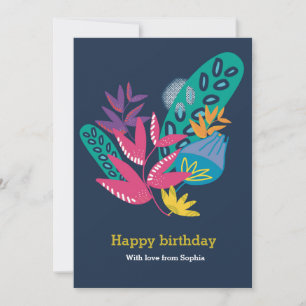 custom blue floral modern beautiful birthday card