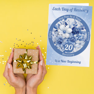 Custom Blue Floral Recovery Milestone Gift Card