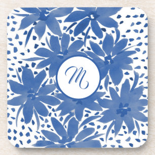 Custom Blue Floral Watercolor Design Coaster
