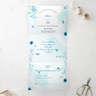 Custom Blue Floral Watercolor Wedding Invitation