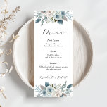 Custom Blue Floral Wedding Menu (4"x9")<br><div class="desc">Embrace the charm of a winter wonderland wedding with our enchanting Blue Winter Floral Wedding Set. This exquisite menu is adorned with delicate florals that evoke the serene beauty of the season. Personalise every detail with your names and date. Find the matching invitation suite to go with it!</div>