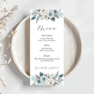 Custom Blue Floral Wedding Menu (4"x9")