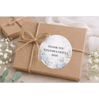 Custom Blue Floral Wedding Sticker