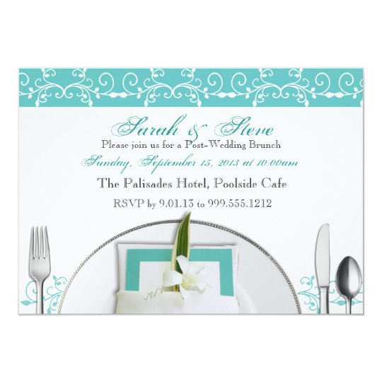 Custom Blue Flourish Post Wedding Brunch Invites