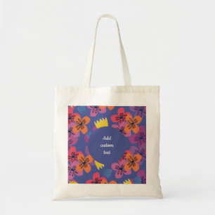 Custom blue flowers colourful tote bag