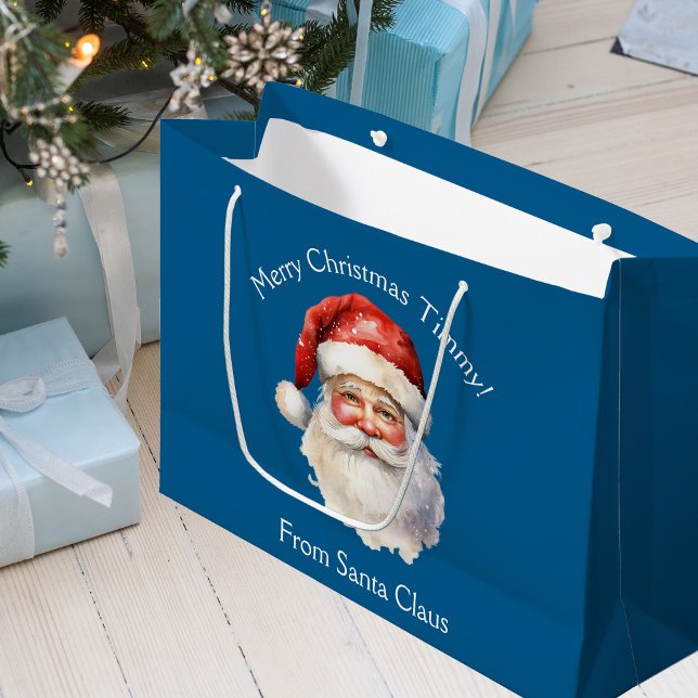 Custom Blue From Santa Claus Kids Christmas Large Gift Bag (Creator Uploaded)
