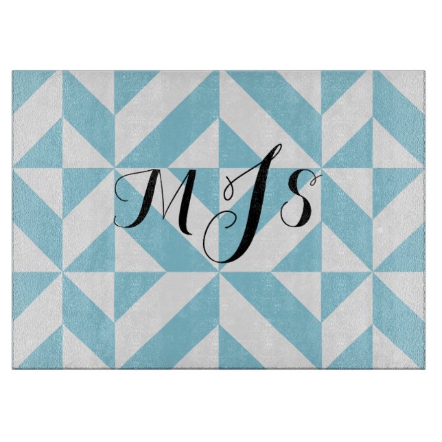 Custom Blue Geometric Deco Cube Pattern Cutting Board (Front)