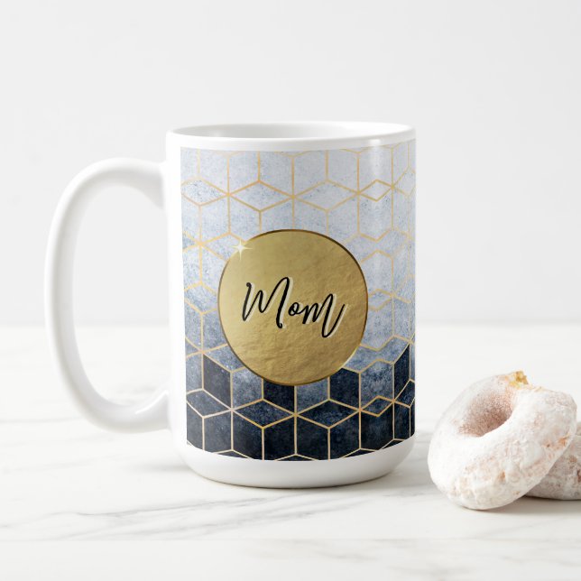 Custom Blue Geometric Personalised Coffee Mug (With Donut)