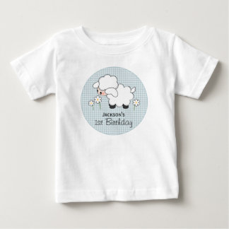Custom Blue Gingham Lamb Birthday Baby T-Shirt