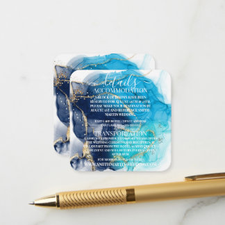 Custom Blue Gold Alcohol Ink Details Enclosure Card