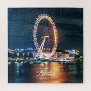 Custom Blue Gold Cityscape Night Travel London Jigsaw Puzzle