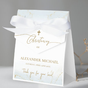 Custom Blue Gold Cross Thank You Boy Christening Favour Box