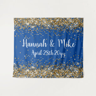 Custom Blue Gold Wedding Backdrop Photo Booth Prop Tapestry