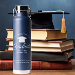 Custom Blue Graduation Class of 2025 Keepsake Water Bottle<br><div class="desc">This cute blue and white custom senior graduation water bottle features classy white typography under a high school or college name for the class of 2025. Customise with your graduating year under the elegant calligraphy for a great personalised graduate party favour gift for people at the ceremony.</div>