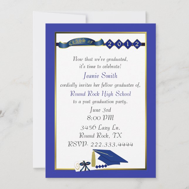 Custom Blue Graduation Party Invitation (Front)