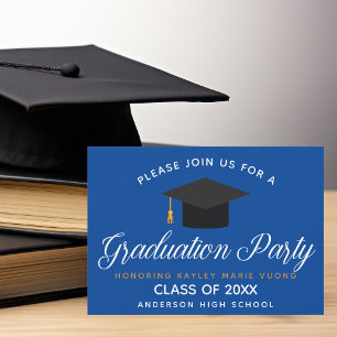 Custom Blue Graduation Party Invitation Postcard