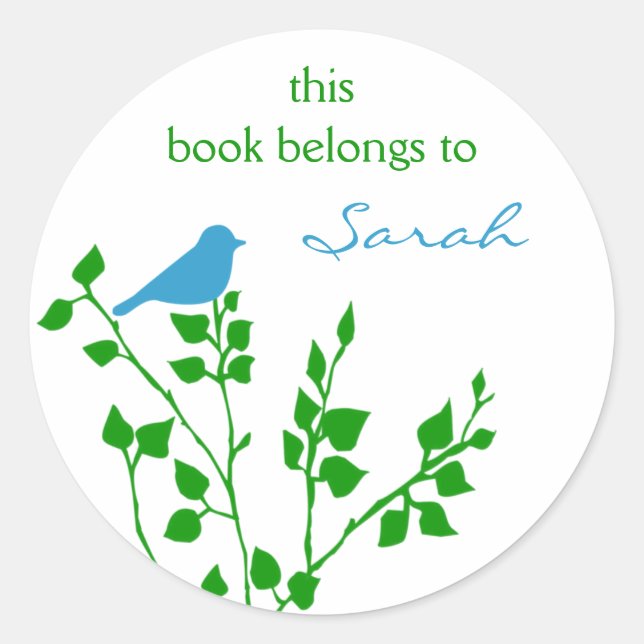 Custom Blue Green Bird Book Stickers (Front)