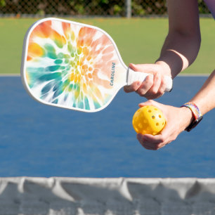 Custom Blue Green Purple Orange Yellow Tie Dye Art Pickleball Paddle