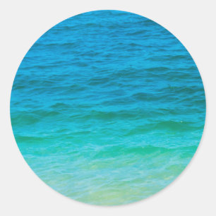 Custom Blue Green Sea Waves Blank Template Elegant Classic Round Sticker