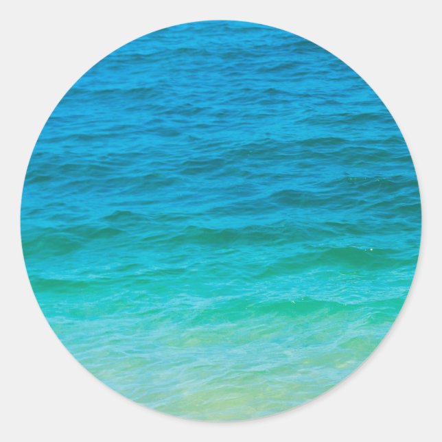 Custom Blue Green Sea Waves Blank Template Elegant Classic Round Sticker (Front)
