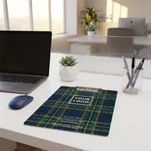Custom Blue & Green Tartan Business Clipboard