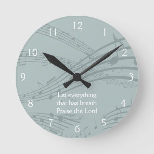Custom Blue Grey MUSIC NOTES Round Clock