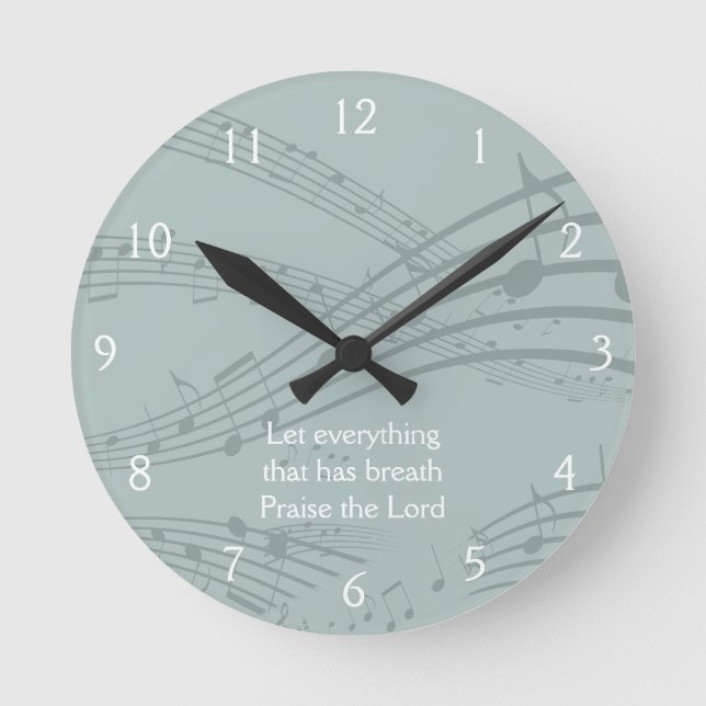 Custom Blue Grey MUSIC NOTES Round Clock (Front)