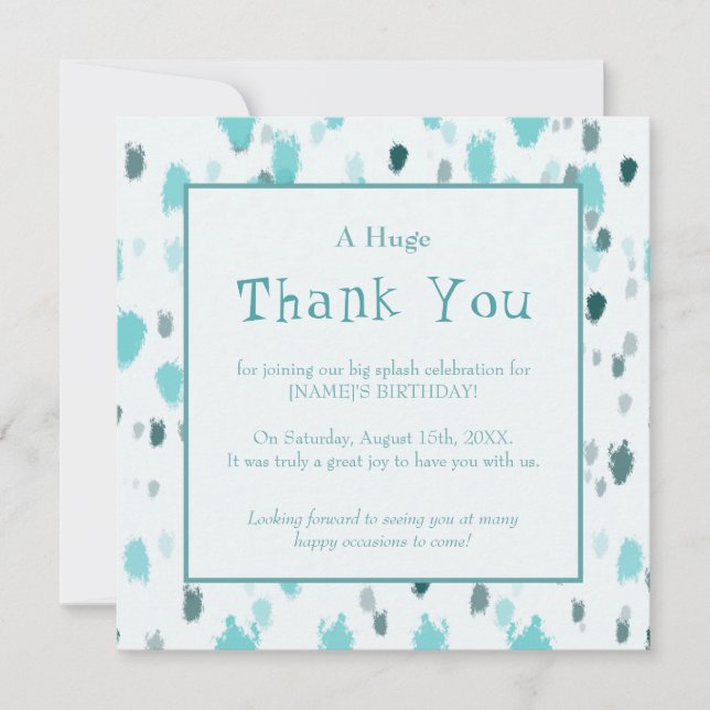 Custom Blue, Grey Splash of Colour Thank You Card (Front)