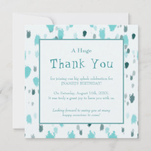 Custom Blue, Grey Splash of Colour Thank You Card