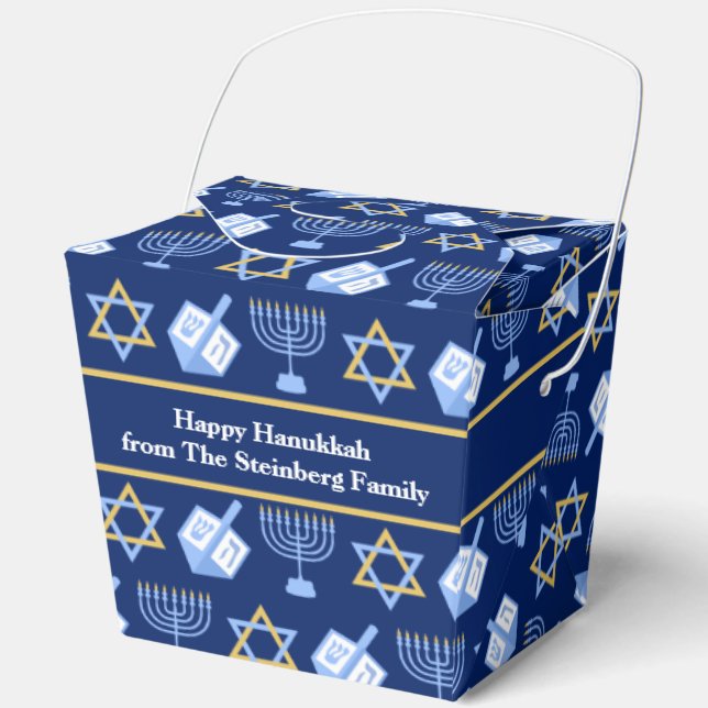Custom Blue Hanukkah Pattern Fortune Party Favour Box (Front)