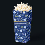 Custom Blue Hanukkah Pattern Popcorn Party Favour Box<br><div class="desc">Beautiful Hanukkah popcorn party favor box in pretty blue with a cool pattern of Judaism star,  dreidel for fun Chanukah games,  and the Jewish menorah for the holiday. Monogram with your own gift message from your family.</div>