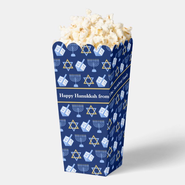 Custom Blue Hanukkah Pattern Popcorn Party Favour Box (Popped)