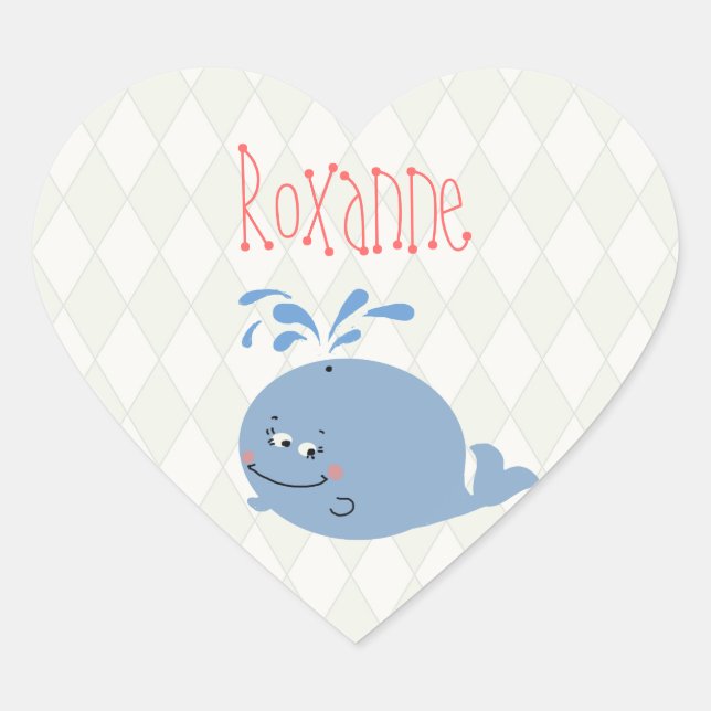 Custom Blue Harlequin Whale Vanity Adhesive - Heart Sticker (Front)