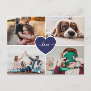 Custom Blue Heart Love Family Photo Collage Postcard