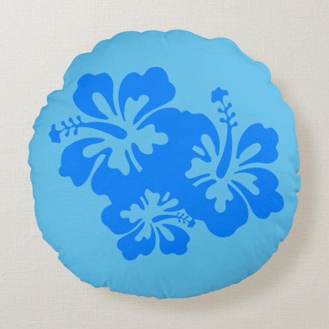 Custom Blue Hibiscus Round Cushion (Front)