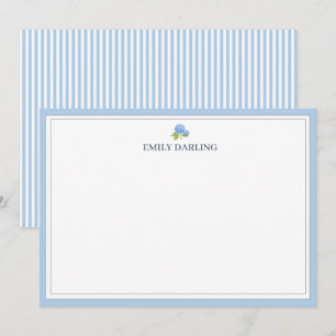 Custom Blue Hydrangea Logo Nautical Stationary Thank You Card