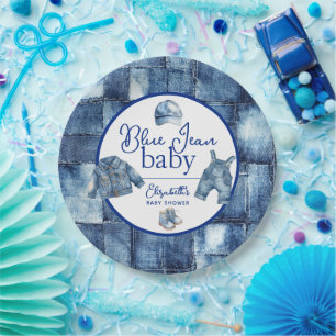 Custom Blue Jean Baby Denim Themed Baby Shower Paper Plate