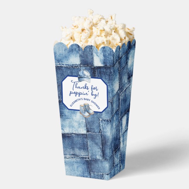Custom Blue Jean Baby Denim Themed Popcorn Favour Box (Popped)