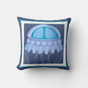Custom Blue Jellyfish modern coastal navy teal Cushion