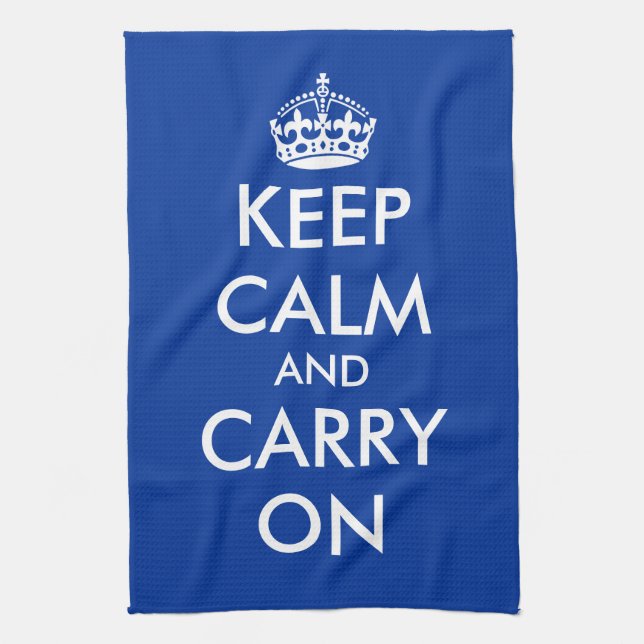 Custom blue kitchen towel | Keep calm and carry on (Vertical)
