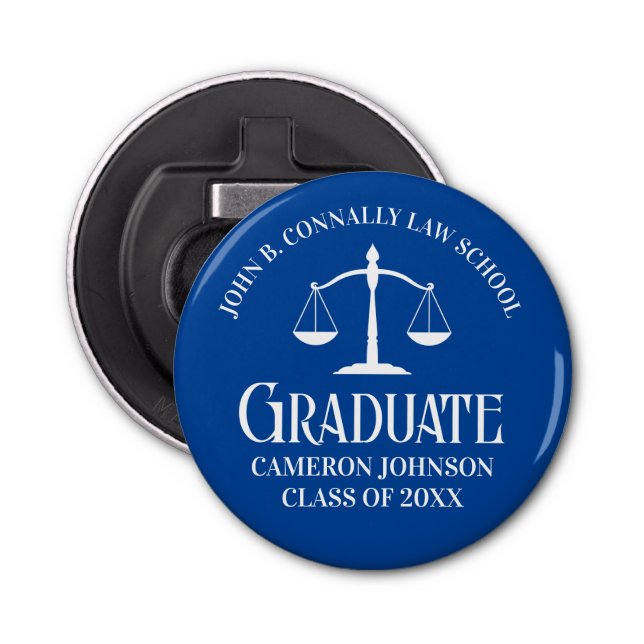 Custom Blue Law School Graduation Keepsake Bottle Opener (Front)