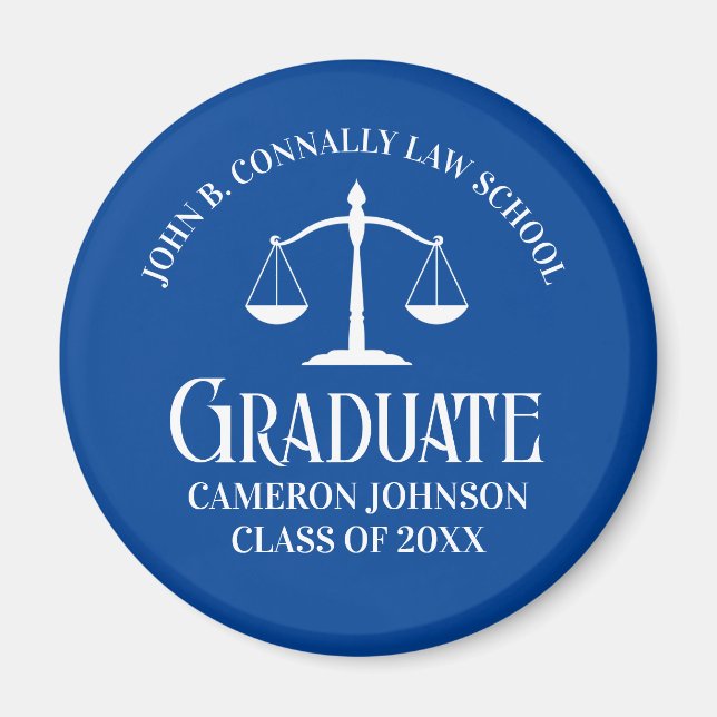Custom Blue Law School Graduation Keepsake Magnet (Front)